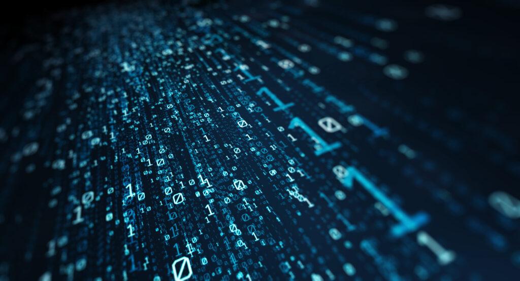 A stream of data represented by the binary numbers 1 and 0. Digital forensic analysis often includes looking at converted binary data in a hexadecimal or human readable form.